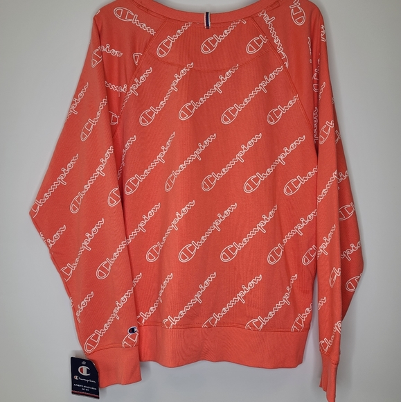 Champion Womens Orange NWT Allover Logo Crew Neck - Picture 2 of 7